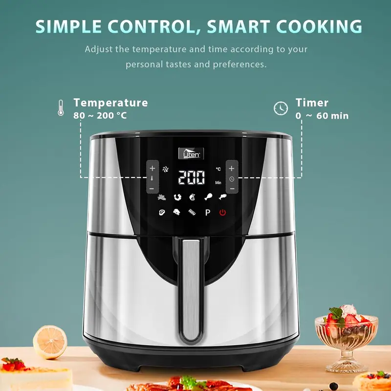 Air Fryer, Uten Air Fryers Oven 7.5 L, 8 Preset Programs, Preheat, Power Off Memory Function, Recipes, 1700W 2