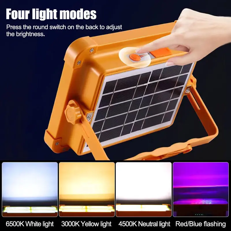 1500W LED Work Light Solar Powered Cordless Portable Camping Outdoor Light USB 5