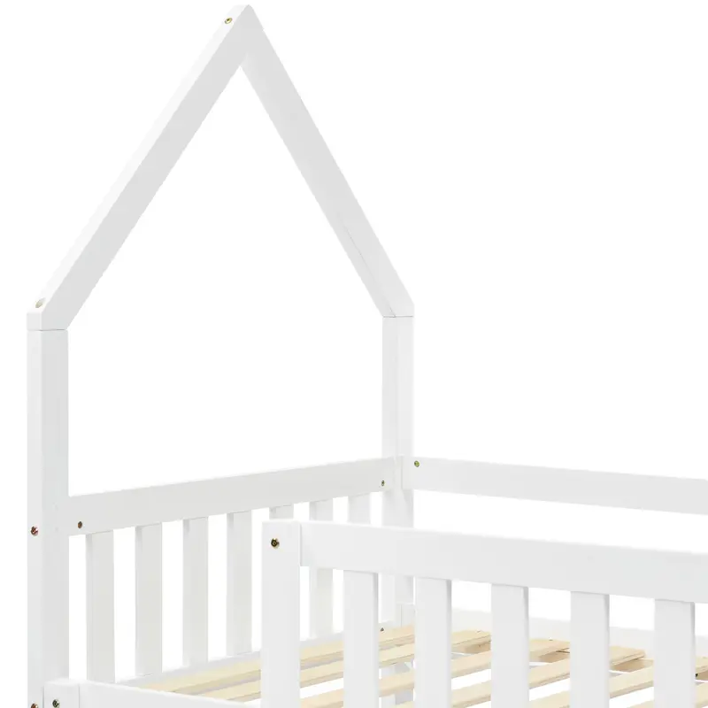 Bunk Bed, Twin Sleeper Bed with Ladder, Solid Wood Frame 3FT Single bed, Gaming Bed, Castle-shaped Bed 90 x 190 cm Children's Bed room Furniture, Wooden Bed Frame for Kids Children (White) 7