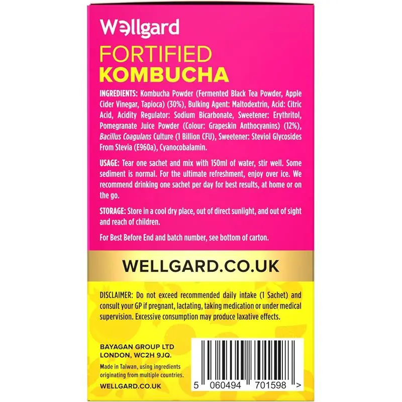 Wellgard Fortified Kombucha, Vegan Probiotic Drink Sticks, Probiotics, Immune & Energy, 20 Sticks 2