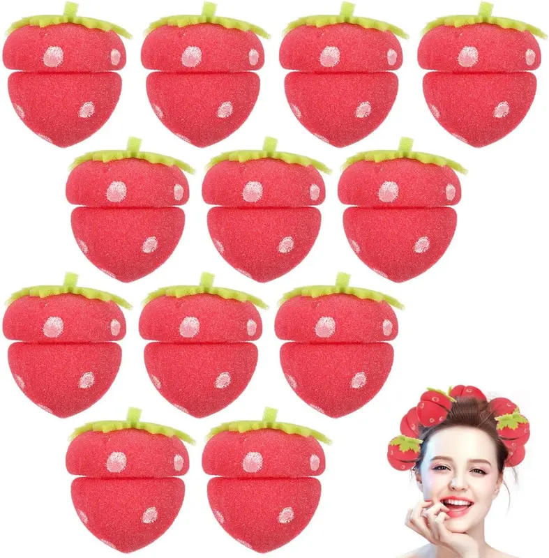12pcs Hair Curler Foam Roller Cute Hair Styling Rollers for Women Sponges Strawberry Curlers Sponge Rollers for Hair Hot Rollers Foam Hair Rollers Hair Care Foam Rollers Balls Red 0