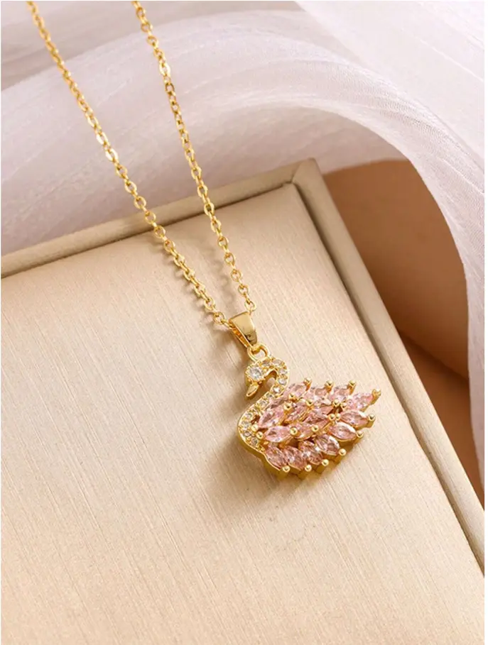 Moonfan 1pc Cubic Zirconia Swan Pendant Necklace, Suitable For Women Gift, Bridal Necklace For Daily Wear