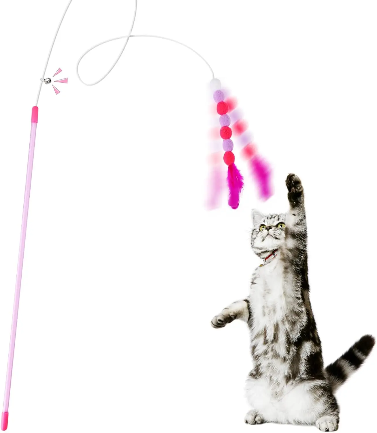 Cat Feather Toys, Soft Cat Wand Toy with Bell Pompom Cat Wand Interactive Cat Toy Training Toys Cat Teaser Toy for Indoor kitten