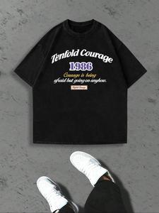 Men's Letter & Number Print Round Neck Tee, Loose Casual Short Sleeve Crew Neck T-shirt for Summer, Fashion Men's Top for Daily Wear