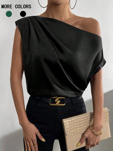 Women's Plain Blouse, Chic Casual One Shoulder Top for Daily Wear, Ladies Clothes for All Seasons, Womenswear