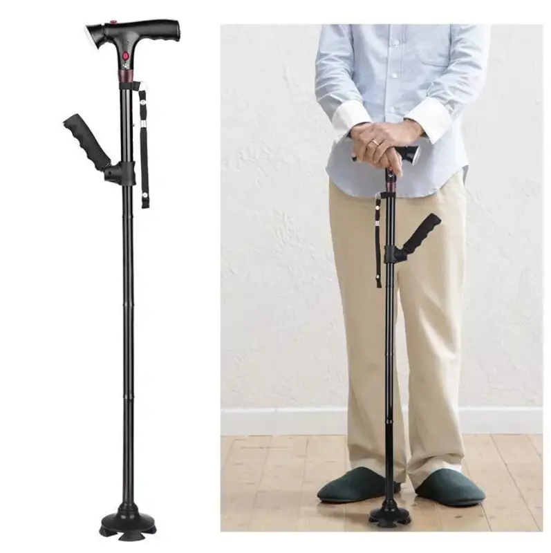Collapsible Telescopic Folding Cane Elder Cane LED With alarm Walking Trusty Sticks Elder Crutches for Mothers the Elder Fathers , Elder Folding Walking Stick Walking Cane Height Adjustable LED Light Alarm 2