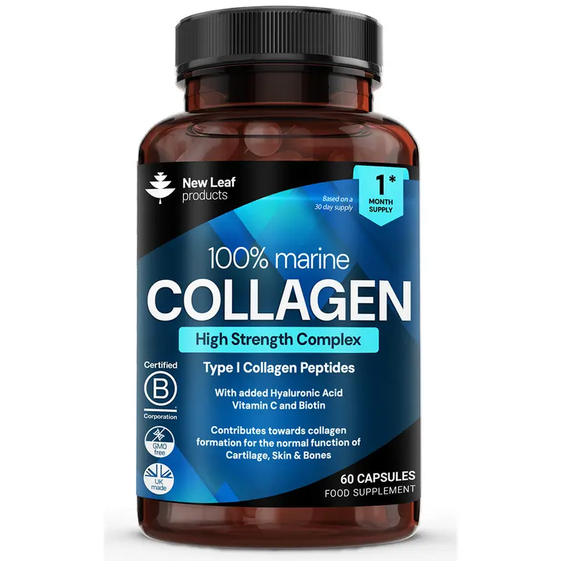 Super Collagen Supplement Type 1 Hydrolysed 100% Marine Collagen Capsules + Hyaluronic Acid, Vitamin C and Biotin 0
