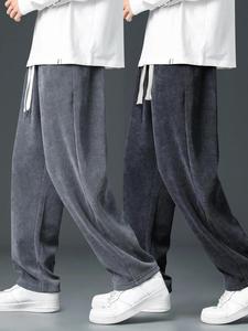 Men's Solid Pocket Drawstring Waist Corduroy Pants, Casual Comfy Loose Fit Trousers for Fall & Winter, Men's Bottoms for Daily Wear