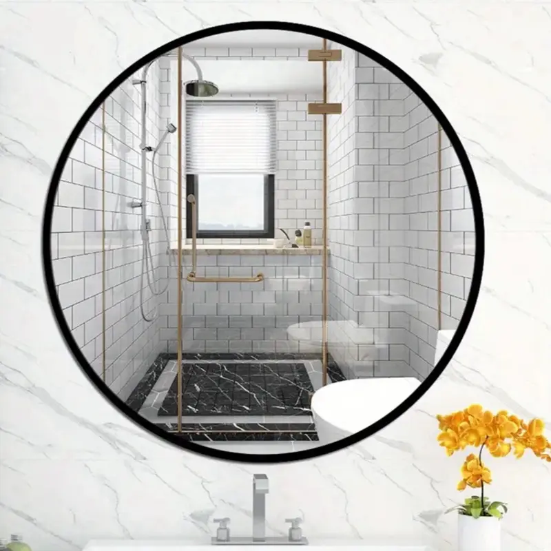 Glam Style Round Wall Mounted Mirror, 40cm/50cm/60cm/70cm/80cm Glass Vanity Mirror for Bathroom and Bedroom, Horizontal Orientation, No Electricity Needed, Durable Aluminum Frame, Vanity Accessories 6