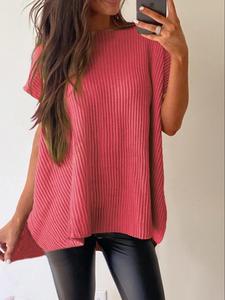 Women's Plain Textured Split Hem Batwing Sleeve Knit Top, Casual Short Sleeve Round Neck Knitwear for Summer, Fashion Women's Knit Clothing for Daily Wear, Cute Tops, Womenswear