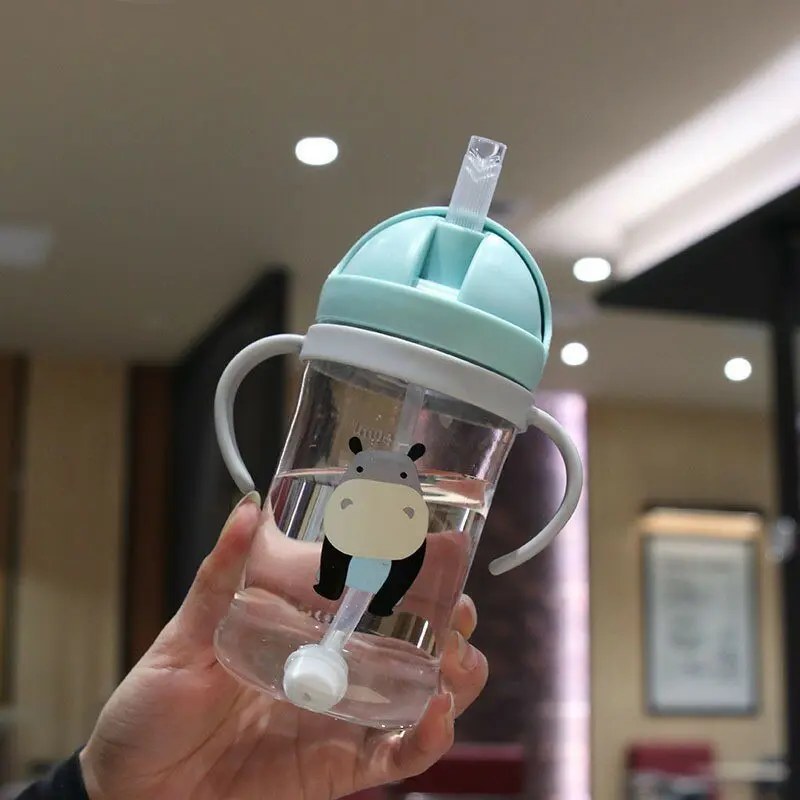 350ml Kids Drinking Cup Feeding Bottle With Straw Gravity Ball Wide Caliber Bottle 5