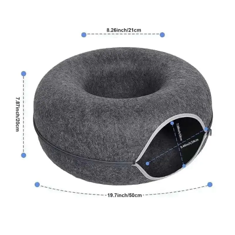 2-in-1 Donut Cat Bed Tunnel Toy – Dual-Use Felt Pet House & Play Tunnel | Scratch-Resistant, Removable & Easy to Clean 6