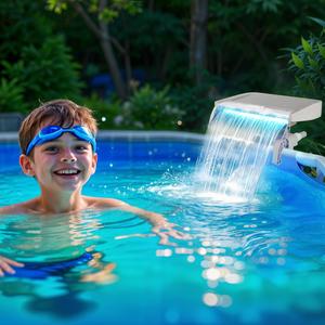 Pool Fountain Waterfall, LED Light Pool Fountain with Remote Control, Adjustable Width Fits Various Frames, Swimming Pool Frame Attachment Clamp Accessory, Pool Fountain Lights