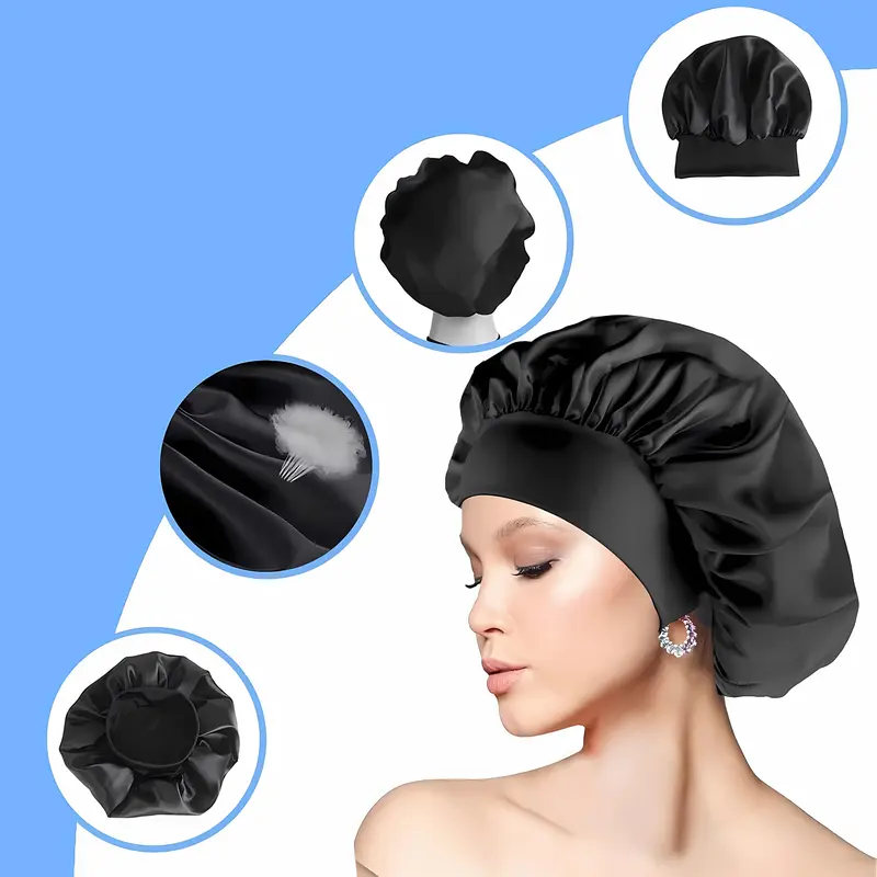 Silk Hair Wrap for Sleeping, Hair Bonnet, 1pcs Night Sleep Cap for Women Girls, Hair Care Head Cover Elastic Hat for Black Curly Hair. 0