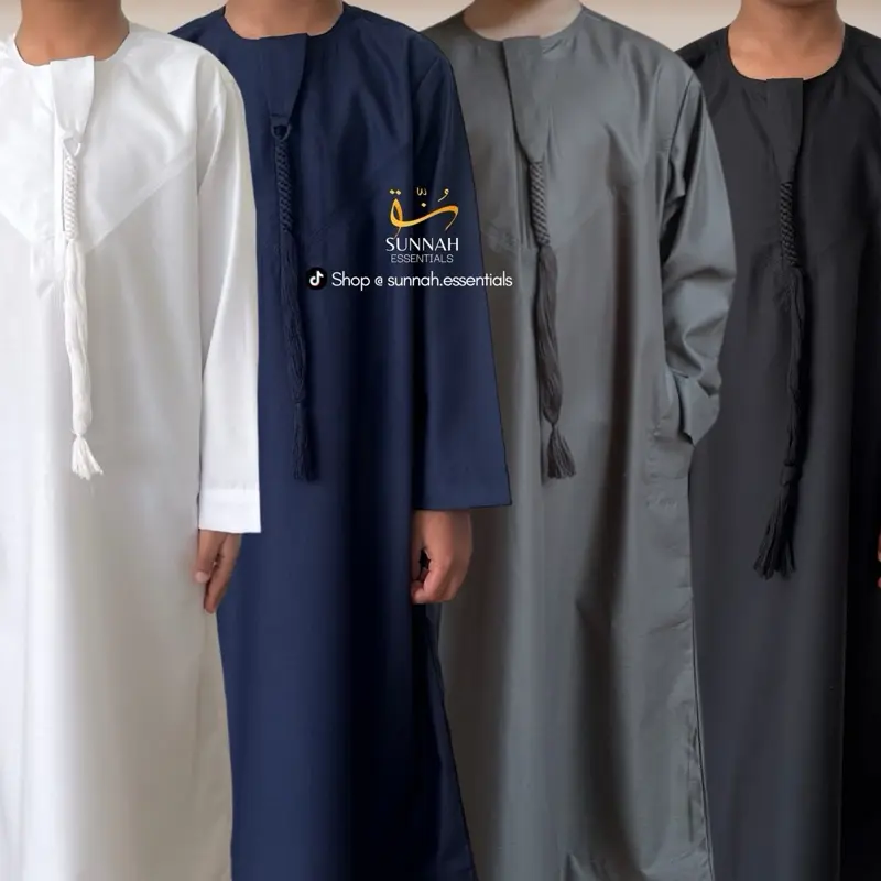 Boys Omani Thobe, Jubbah with Tassel and Zip In Matte Colours in White, Khaki Green, Black & Navy - Baby Thobes, Toddler Thobes, Boys Thobes - Islamic Clothing
