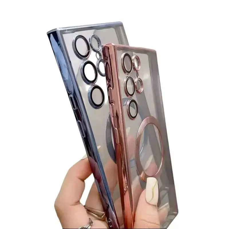 Magnetic Slim Clear Wireless Charging Case -Shockproof Clear Case for S24 S23 S22 S21 S20 Ultra Plus Transparent Luxury Cover Durable Smartphone Casing