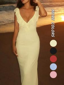 Wowdark Slim-Fit Backless Dress, Sexy Summer, Thin Fabric, Elastic Material, Perfect for School Resumption