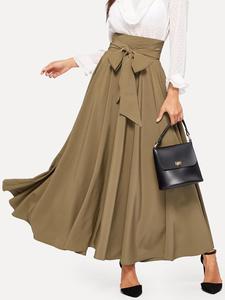 Women's Bow Front High Waist Skirt, Elegant Chic Solid Color Long Skirt for Party Holiday Wedding Guest, Ladies Bottoms for All Seasons, Skirtswomen, Flared Skirt, Formal Fashion Skirt, Flared Skirt Design