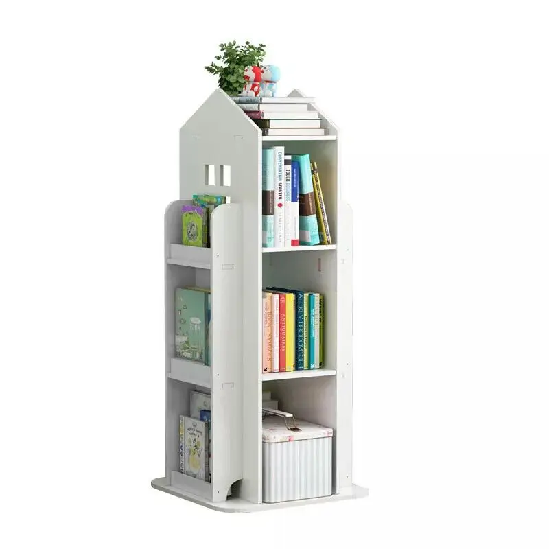 Bookcase Toys Book Storage 360° Rotary 3 Tier Kids Bookshelf Castle Display