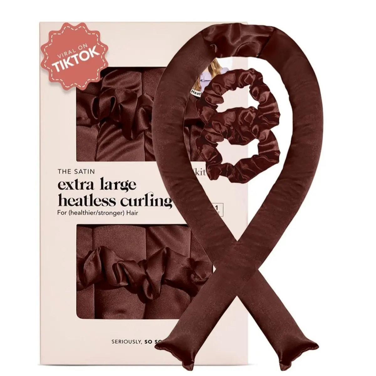 Kitsch Satin XL Jumbo Hair Rollers for Overnight Curls - Heatless Curling Set With Headband and Soft Rollers, Chocolate