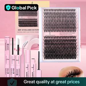 Eyelash Extension Kit, 280 Clusters Diy Lash Kit Individual False Eyelashes & 1 Lash Eyelash Bond Glue & 1 Tweezers & 1 Eyelash Remover, Eye Makeup Enhancement Products for Women, Lash Clusters, Diy Eyelash Extensions, Black Cosmetic, Eyelash Set