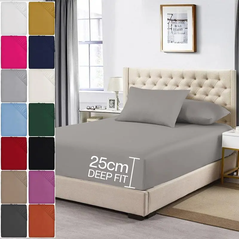 Hafaa Double Fitted Sheet Extra Deep Pocket Bed Sheet 16 inch 40 Cm Soft Brushed Microfiber Breathable Fitted Bed Sheets Shrinkage and Fade Resistant (Grey)