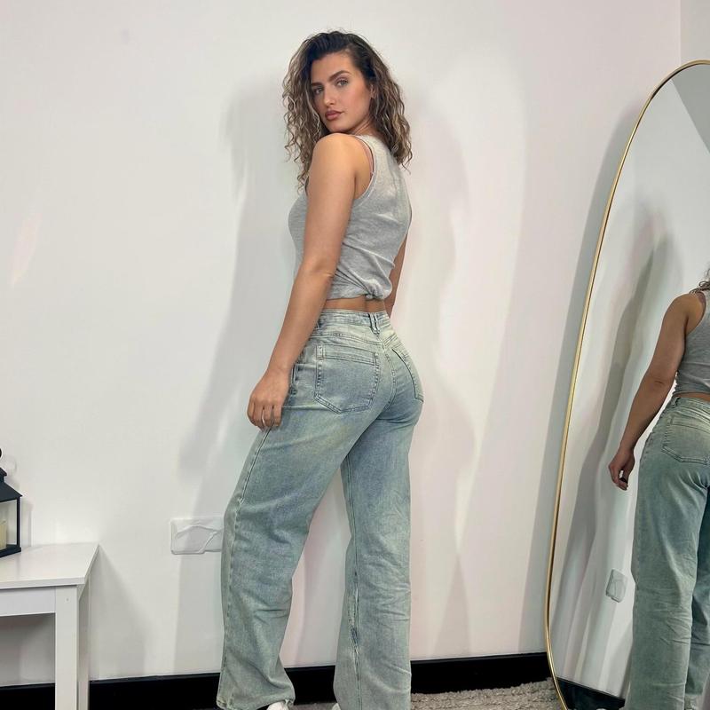 [HouseOfTrendz] RILEY Double Layered Wide Leg Jeans - High Waisted, Baggy, Denim, Double Belt, Double Layer, Pocket Detail, Street wear, Comfortable, Jeans, Womens Casual Cotton Fabric 2
