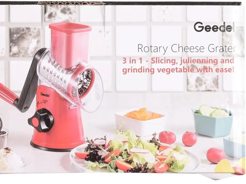 Rotary Cheese Grater, Vegetable Slicer with Three Drum Blades, Grater for Kitchen Faster and Easy Cutting, Rotary Drum Grater Ideal for Cheese, Cucumber, Carrot, Nuts, etc. Traditional Utensils 8