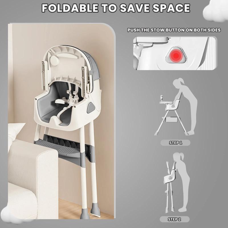 UBRAVOO Foldable Baby High Chair 6 Months Plus, with Large Antislip Pad & ToyRack, Easy to Clean Feeding , E500 3