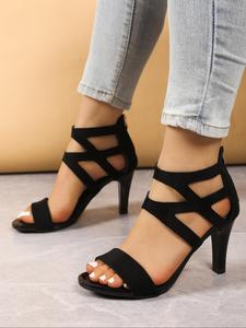 Women's Fashionable Cross Strap Open Toe High Heel Sandals, Elegant Solid Color Sandals for Party, Daily Clothing Decor for Women & Girls, Walking Shoes