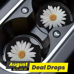 Daisy Pattern Car Coasters, 1 Pair Waterproof Non-slip Car Cup Mat, Car Interior Decoration Accessories, Car Interior Accessory