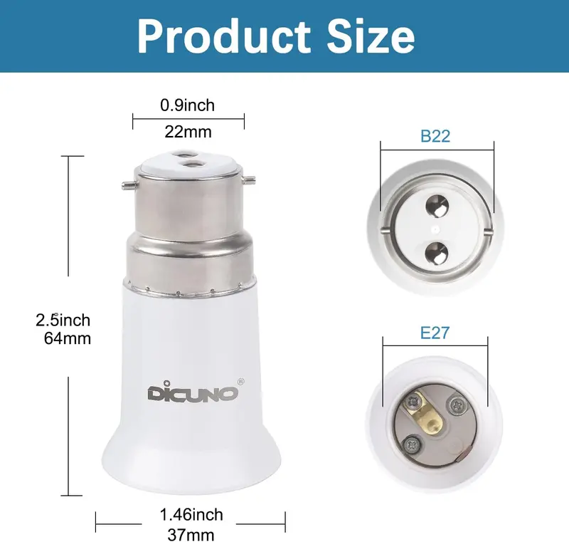 B22 to E27 Socket Converter, Socket Adapter, Bayonet to Screw Edison, BC to ES Lamp Base Adapter for LED Bulbs and Incandescent Bulbs and CFL Bulbs-2 Packs 5