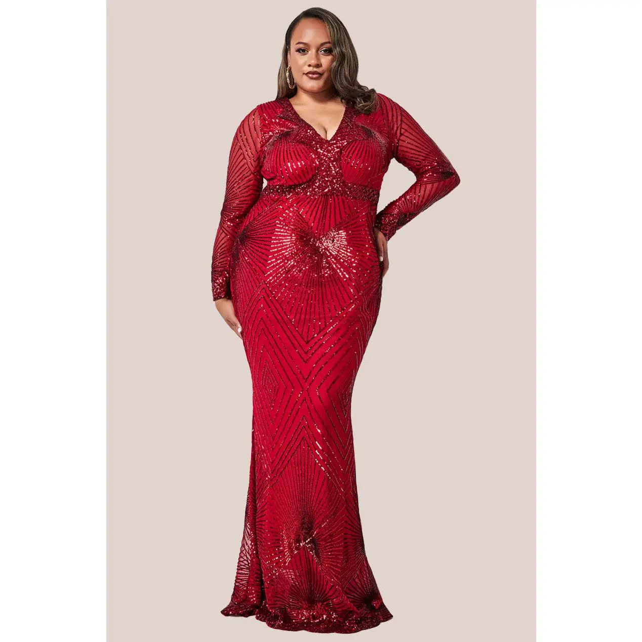 Goddiva Plus Starburst Sequin Maxi Dress - Red