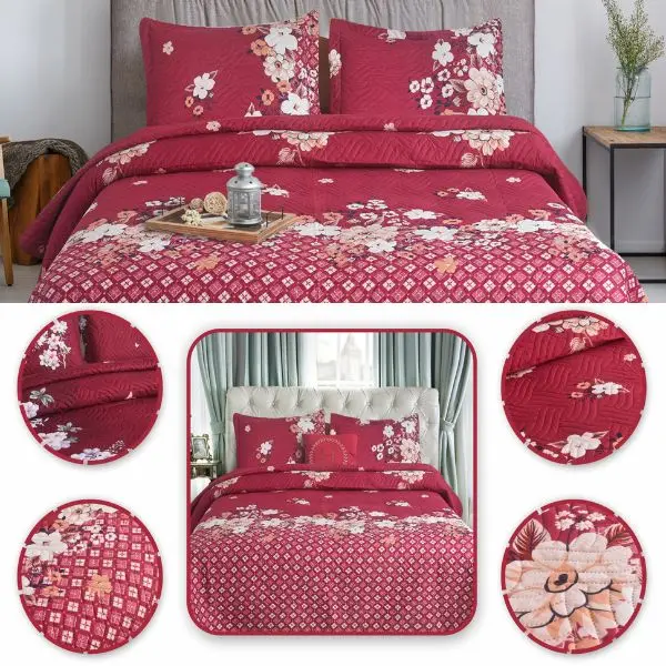 SAFFA LONDON Luxury 3pcs Quilted Patchwork Bedspread Design | Ultra-Soft & Lightweight | Fits Double & King Size (220x240cm) 30 Unique Design