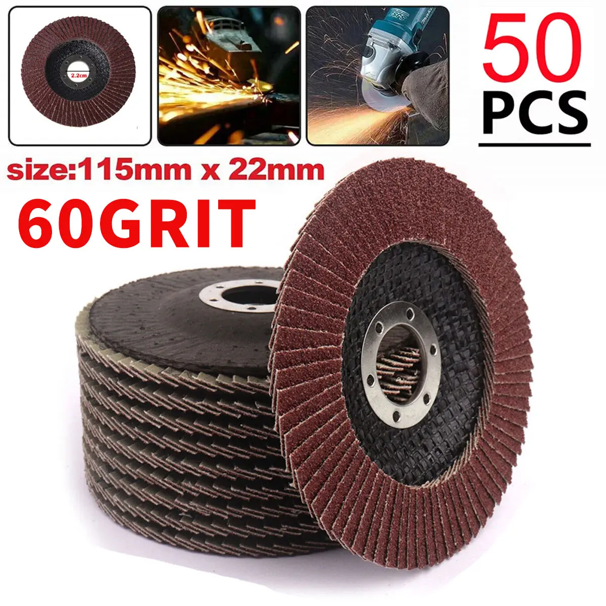 60 Grit Flap Discs 4 1/2 inch Flap Wheel Type 115mm Sanding Disc with 7/8 Arbor Aluminum Oxide Abrasives for Grinding, Blending, Sanding and Finishing - 10 Packs