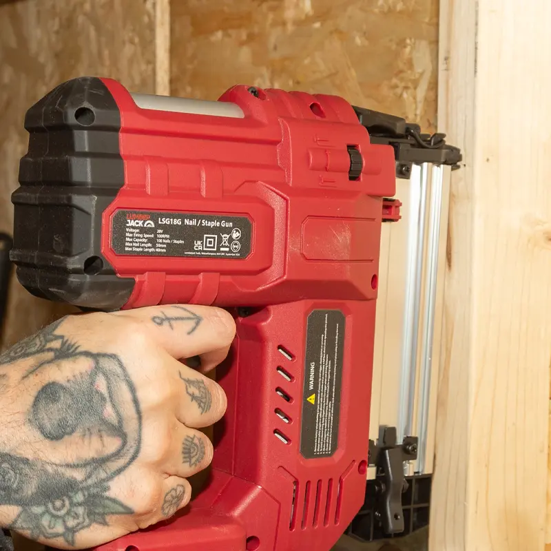 Lumberjack 20V XP Series Cordless Nail & Staple Gun Kit – Includes 2.0Ah Battery, Fast Charger & Carry Case | Ideal for Woodworking, DIY Projects, Upholstery, and Home Repairs | Compact, Powerful, and Easy to Use 5