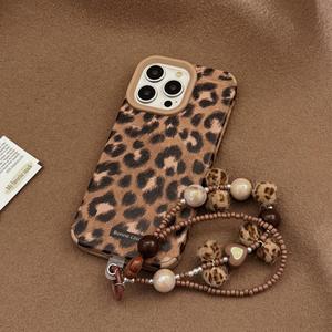 Fashion Leopard-print Phone Case with Beads Chain, Retro Mobile Phone Case, Phone Cases for iPhone