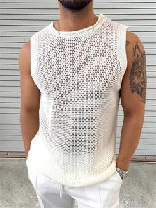 Men's Summer Casual Knit Vest, Fashionable Hollow Out Design, Thin Fitted Sweater for Daily Commute & Streetwear