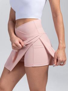 Women's Solid Pocket High Waist Sports Skorts, Simple Comfort Breathable Sporty Wrap Gym Shorts for Gym Workout Running, Tennis Skirts, Short Skirt, Pickleball Clothes, Tennis Outfits, Ladies Sportswear for Fall, Fall Bottoms for Back To School