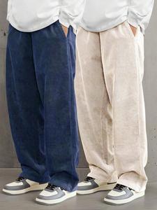 Men's Solid Corduroy Pants, Loose Casual Comfy Straight Leg Trousers for Fall & Winter, Men's Bottoms for Daily Wear