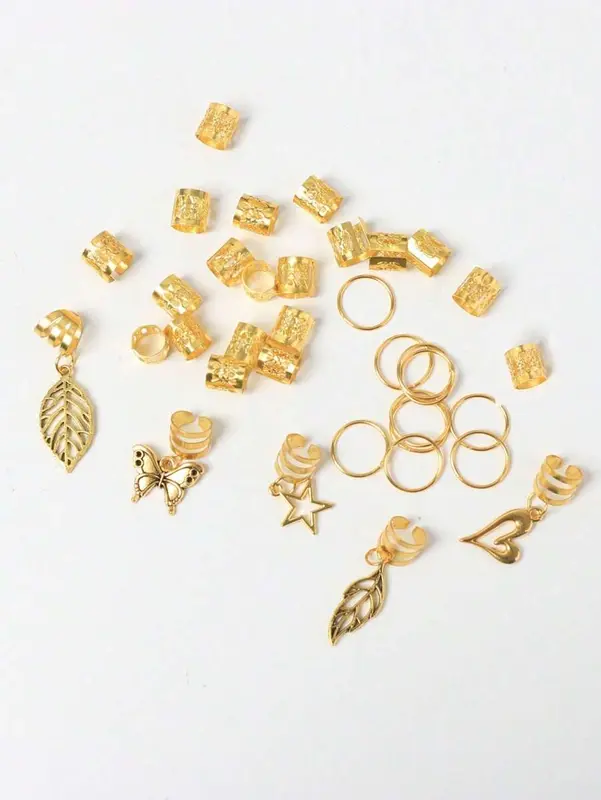 40pcs Gold Color Hair Rings Set, Street Style Party Braids Hair Accessories, Women Hair Clips, Summer Braid Decorations - hair accessories women 6