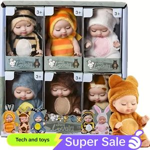 Mini Animal & Insect Shaped Cute Reborn Doll, 6 Counts/set Sleepy Doll, Lifelike Newborn Doll, Children's Toy Gift Box, Soft Cuddly Gift