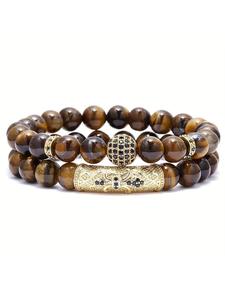 Unisex Elegant Tiger Eye Stone Beaded Bracelets, Fashionable Jewelry for Party, Daily Clothing Decor, Trendy All-match & Exquisite Jewelry As Gift, Bracelets Stack