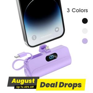 5000mAh Portable Power Bank, Mini Cute Power Bank with LED Digital Display, Portable Charger with Cable Compatible with Samsung & iPhone 14/13/12/12pro Series