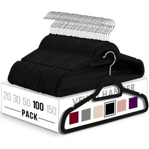 Velvet Hanger, 100pcs Non-slip Space Saving Design Hangers, Durable Hanger for Suit Shirt Coat Pants Scarf, Clothes Hanger