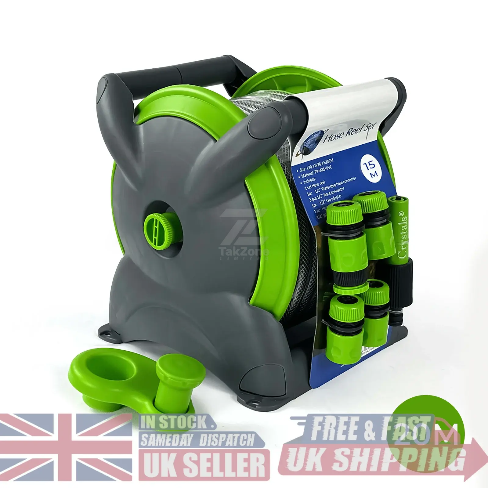 [UK SELLER] 20 Meter Garden Hose Reel - Wall Mounted with Nozzle & Fittings, Perfect for Easy Watering in Your Garden - Durable Design for Long Lasting Use [FREE FAST UK SHIPPING]