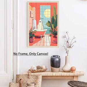 Ghost in Bathroom Pattern Unframed Painting, 1 Count Modern Canvas Wall Art, Wall Decor for Home Living Room Bedroom Office School