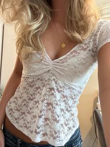 Women's Floral Lace Tee, Casual Short Sleeve Top for Summer, Women's Clothing for Daily Wear, Womenswear