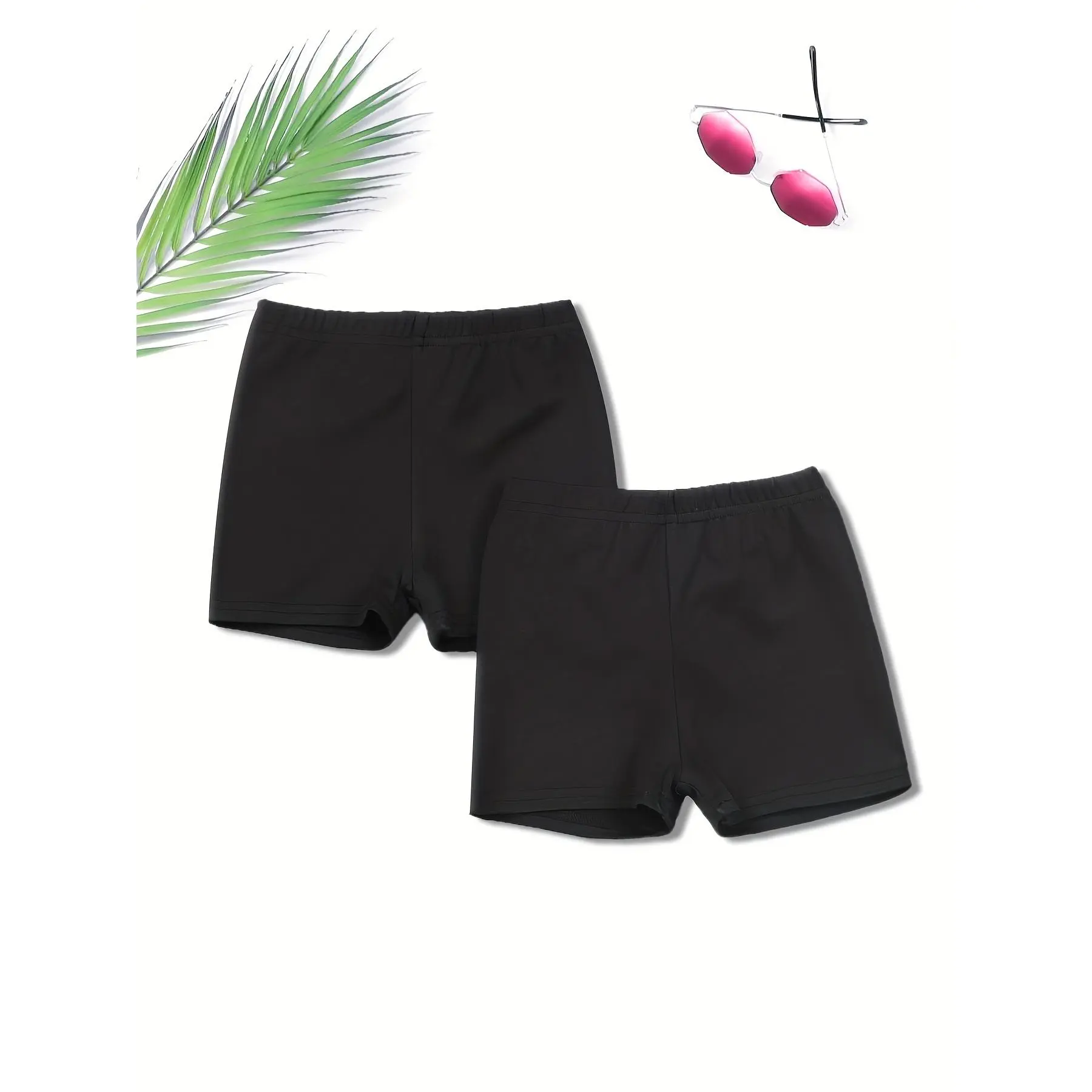 2pcs Toddler Girls Elastic Waist Casual Biker Shorts, Safety Shorts Leggings Under Skirt Dress Kids Summer Clothes