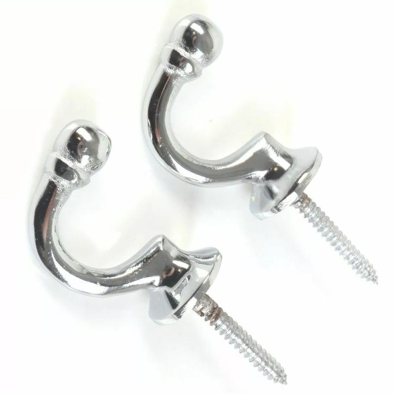 Product Introduction of 2x POLISHED CHROME TIE BACKS 1 Pair Ball End Curtain Drape Tassel Screw In Hooks 1